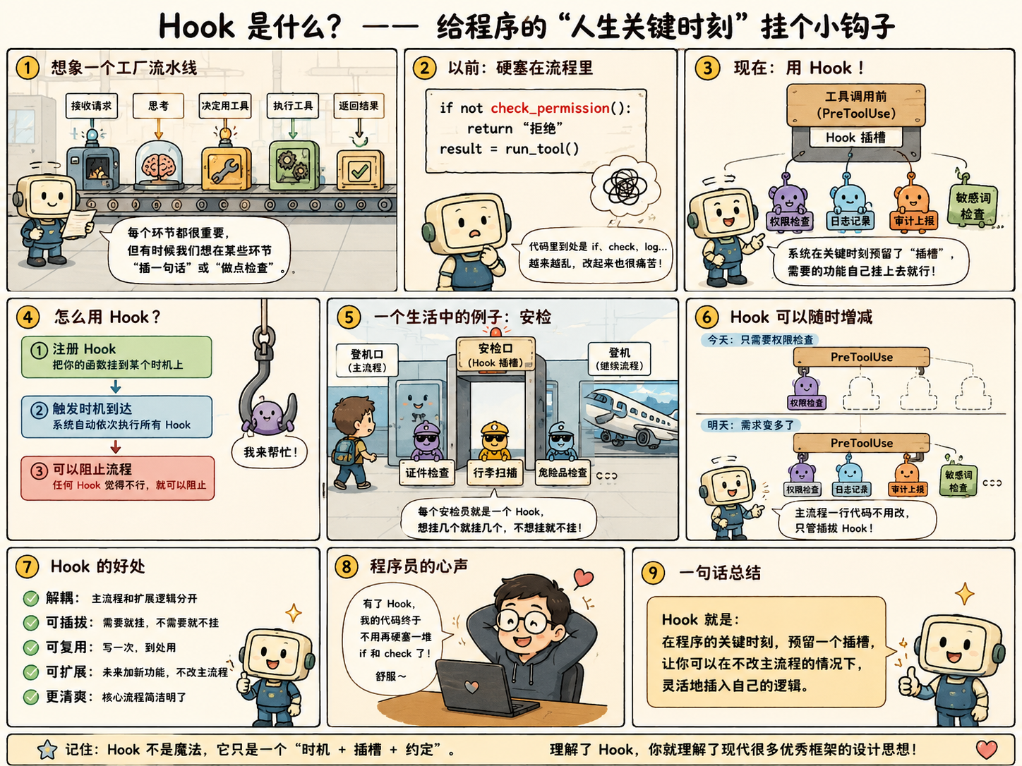 Hooks — 挂在循环上，不写进循环里