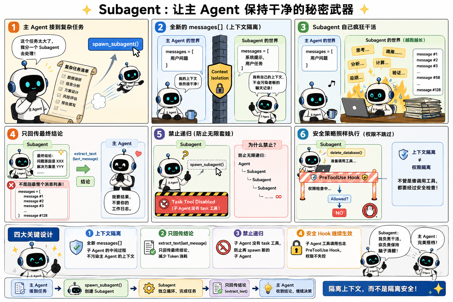 Subagent— 大任务拆小，每个拿到的都是干净上下文